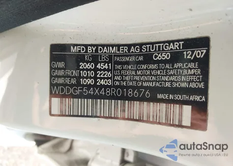 2008 Mercedes-Benz C 300 Luxury/Sport из США, поврежденный, VIN WDDGF54X48RO18676